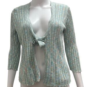 JH Collectibles Sz L Pastel Rainbow Knit Ribbed 90s Tie Front Knit Cardigan